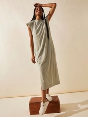 Free People All Day Long Midi T-Shirt Dress Seagrass size Small